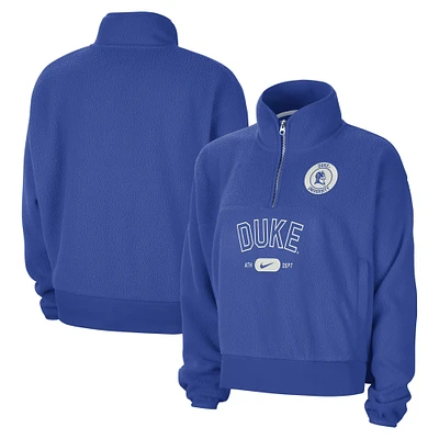 Veste polaire Nike Royal Duke Blue Devils Fly pour femme, fermeture éclair quart de tour