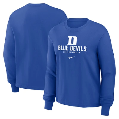 T-shirt Nike Royal Duke Blue Devils Primetime University Boxy à manches longues pour femme