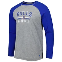 T-shirt de baseball à manches longues Royal/Heathered Grey Durham Bulls pour homme
