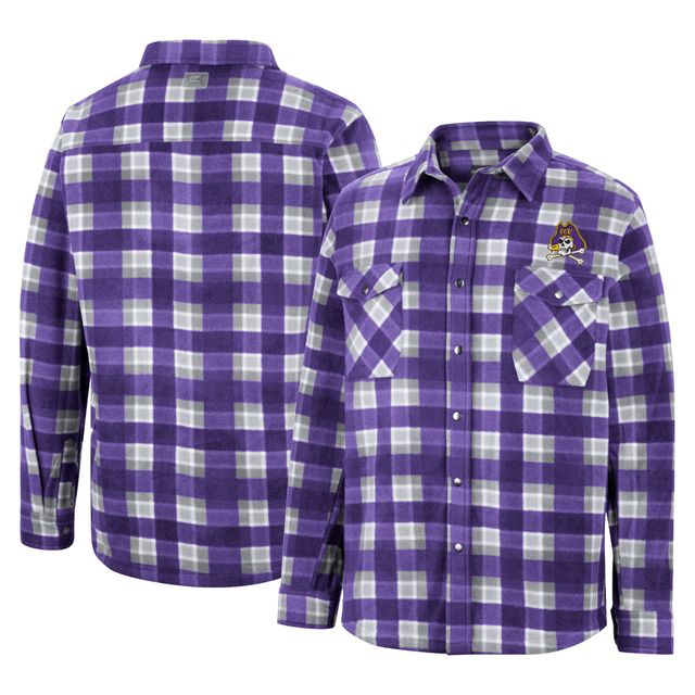Colosseum Purple/White ECU Pirates Ellis Plaid Full-Snap Shirt Jacket