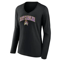 Women's Fanatics Black ECU Pirates Campus Long Sleeve V-Neck T-Shirt