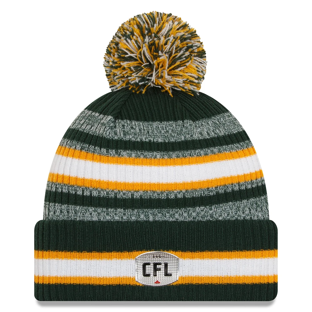 Men's New Era  Green Edmonton Elks Sideline 6 Dart Cuffed Knit Hat with Pom