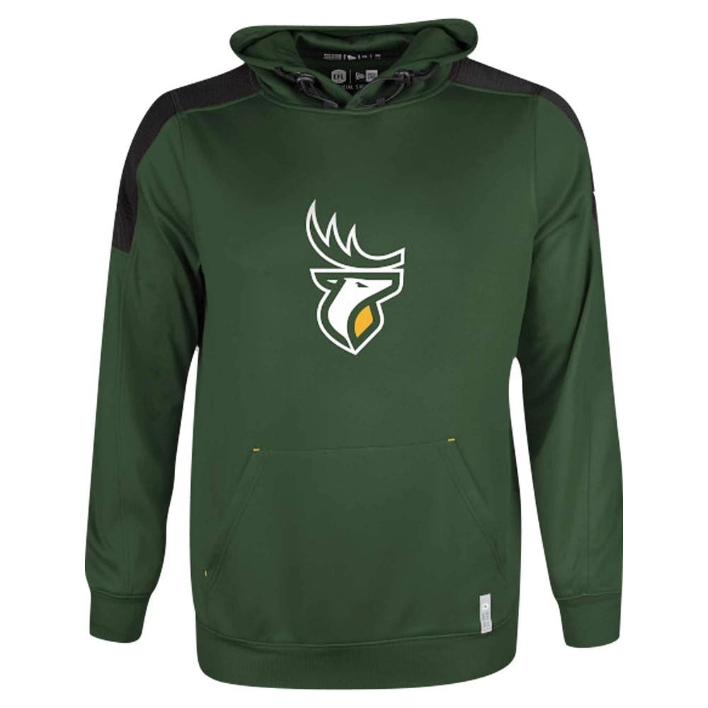 Men's New Era Hunter Green Edmonton Elks Sideline Shuffle Pullover Hoodie