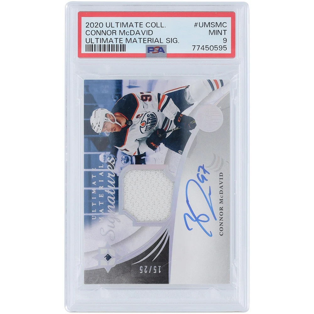 Connor McDavid Edmonton Oilers Autographed 2020-21 Upper Deck Ultimate Collection Game Used Relic #UMS-MC #15/25 PSA Authenticated 9 Card