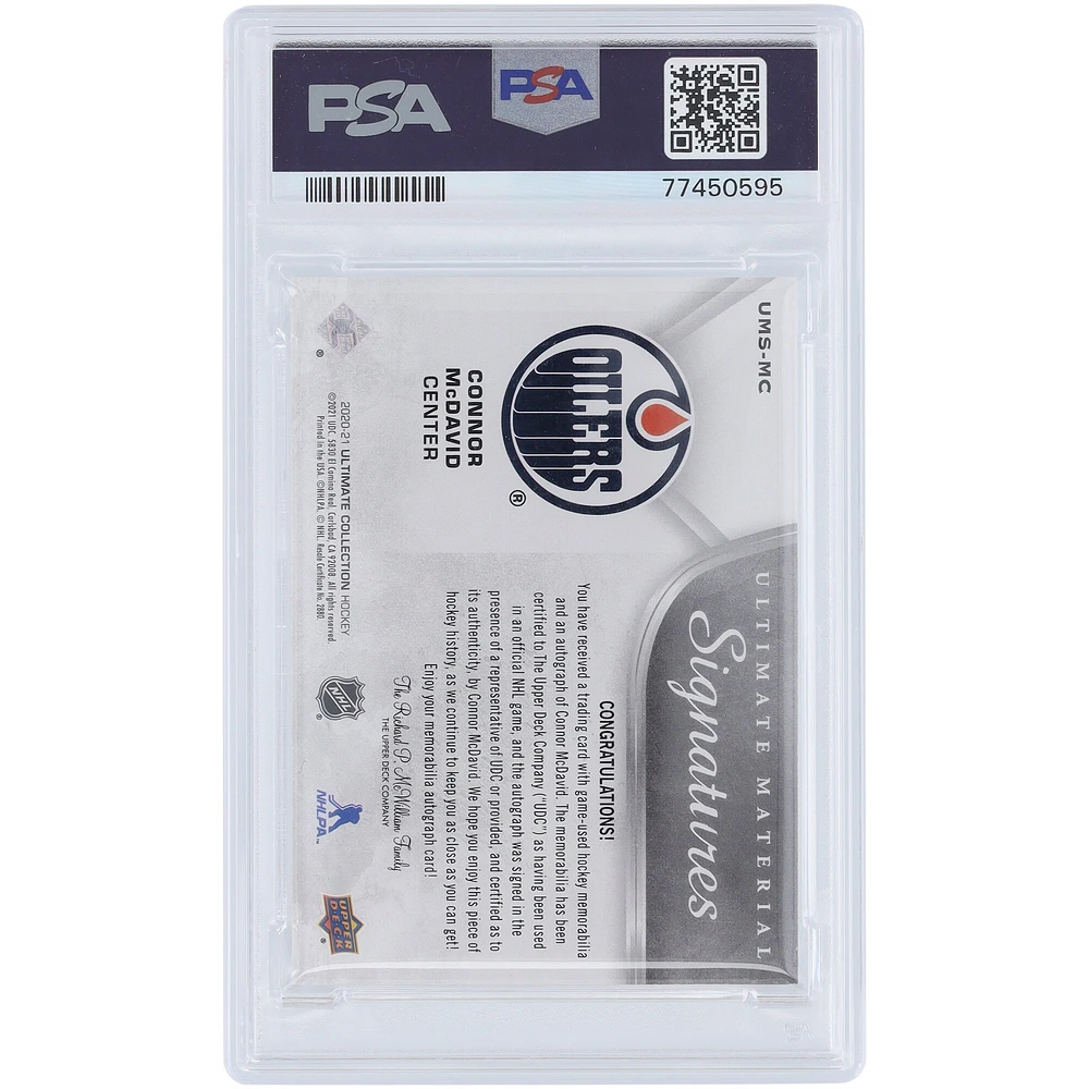 Connor McDavid Edmonton Oilers Autographed 2020-21 Upper Deck Ultimate Collection Game Used Relic #UMS-MC #15/25 PSA Authenticated 9 Card