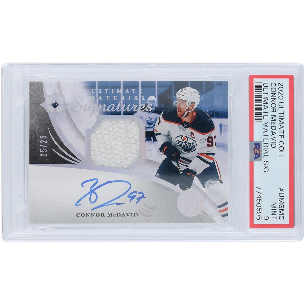 Connor McDavid Edmonton Oilers Autographed 2020-21 Upper Deck Ultimate Collection Game Used Relic #UMS-MC #15/25 PSA Authenticated 9 Card