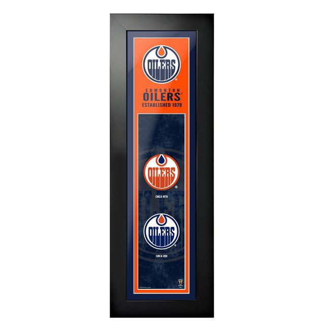 Oilers d'Edmonton - 6'' x 22'' Logos à l'art encadré d'histoire