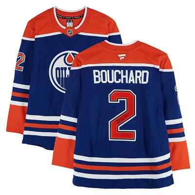 Maillot premium Royal Fanatics autographié par Evan Bouchard des Oilers d'Edmonton