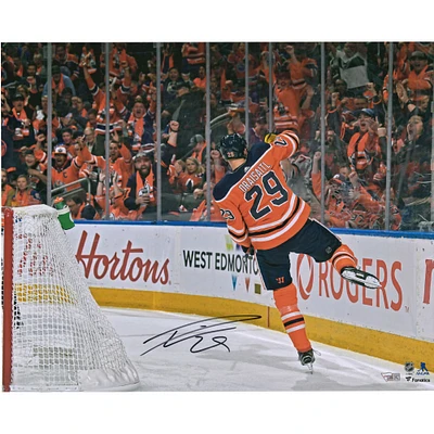 Leon Draisaitl Edmonton Oilers Autographed 16" x 20" Orange Jersey Goal Celebration Photograph