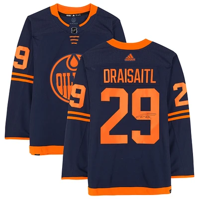 Leon Draisaitl Edmonton Oilers Autographié Marine Alternatif Adidas Authentique Maillot
