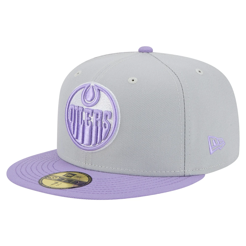 Men's New Era Gray/Light Purple Edmonton Oilers Color Pack Two-Tone 59FIFTY Fitted Hat