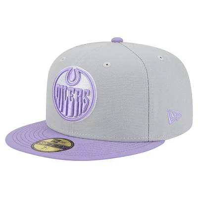 Men's New Era  Gray/Light Purple Edmonton Oilers Color Pack Two-Tone 59FIFTY Fitted Hat