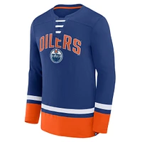 T-shirt à manches longues lacets fondamental bleu Fanatics pour hommes des Oilers d'Edmonton