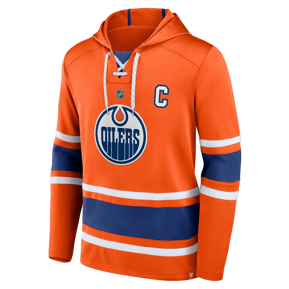 Men's Fanatics Connor McDavid Orange Edmonton Oilers Name & Number Lace-Up Pullover Hoodie