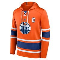 Men's Fanatics Connor McDavid Orange Edmonton Oilers Name & Number Lace-Up Pullover Hoodie
