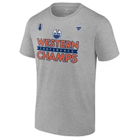 T-shirt des vestiaires champions de la Conférence l'Ouest 2024 Oilers d'Edmonton gris Fanatics pour hommes