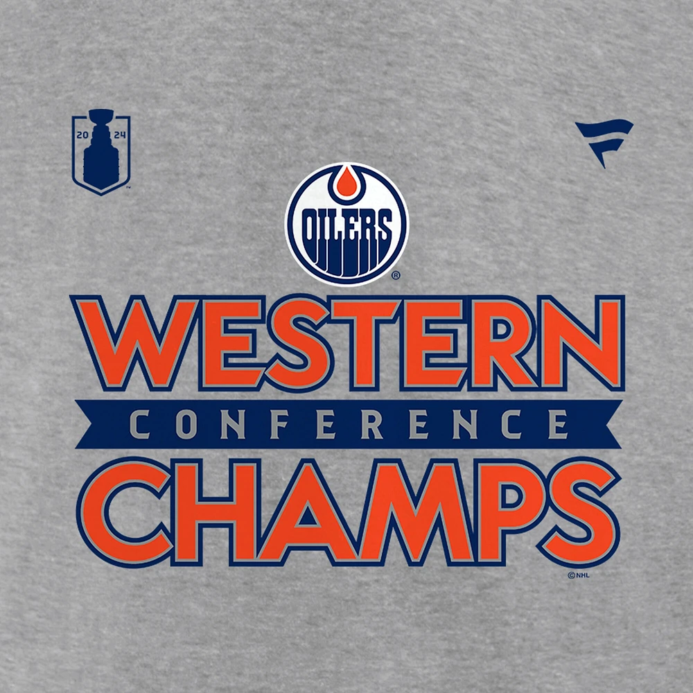 T-shirt des vestiaires champions de la Conférence l'Ouest 2024 Oilers d'Edmonton gris Fanatics pour hommes