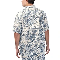 Chemise boutonnée Monstera délavée au sable des Oilers d'Edmonton bleu Margaritaville pour hommes