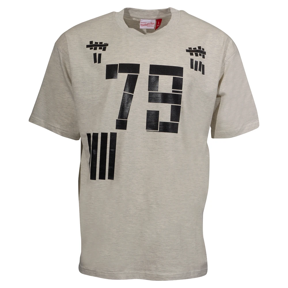 Men's Mitchell & Ness Cream Edmonton Oilers Black Tape T-Shirt