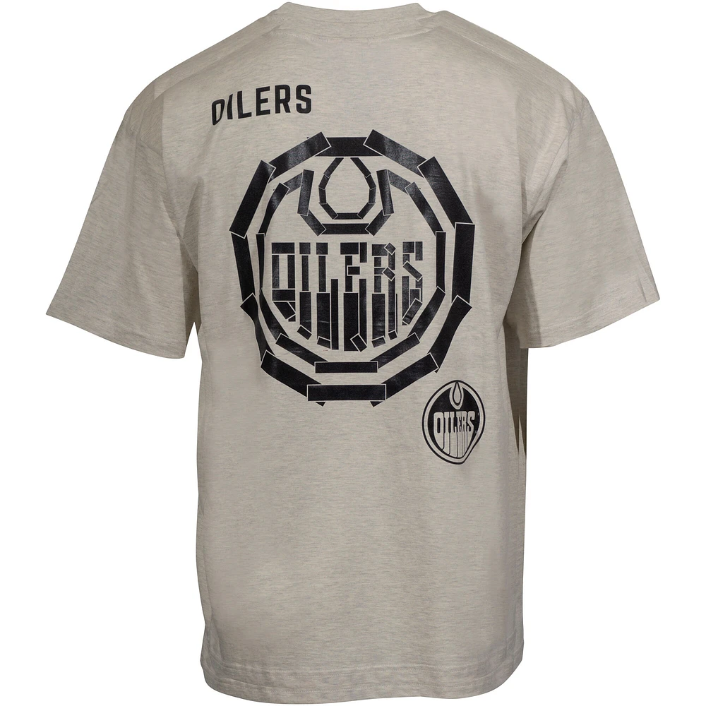 Men's Mitchell & Ness Cream Edmonton Oilers Black Tape T-Shirt