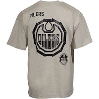 Men's Mitchell & Ness Cream Edmonton Oilers Black Tape T-Shirt