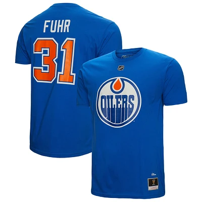 T-shirt avec nom et numéro Mitchell & Ness Grant Fuhr Royal Edmonton Oilers pour hommes