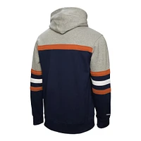 Men's Mitchell & Ness Navy/Gray Edmonton Oilers Head Coach Pullover Hoodie