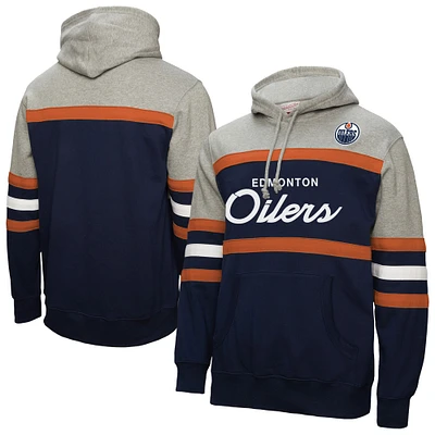 Sweat à capuche Mitchell & Ness bleu marine/gris pour homme, entraîneur-chef des Oilers d'Edmonton