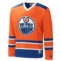 Men's Starter Orange Edmonton Oilers Cross-Check V-Neck - Long Sleeve T-Shirt