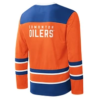Men's Starter Orange Edmonton Oilers Cross-Check V-Neck - Long Sleeve T-Shirt