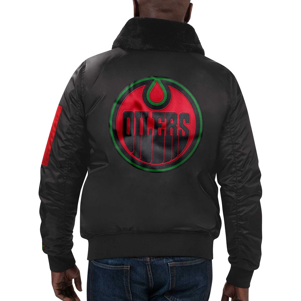 Men's Starter x Ty Mopkins Black Edmonton Oilers History Month Satin - Full-Zip Jacket