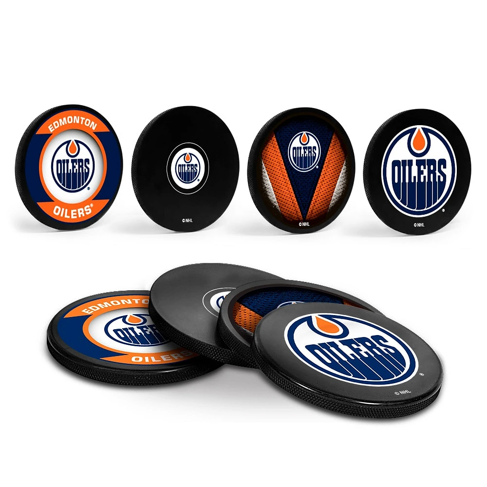 The Sports Vault Edmonton Oilers Four-Piece Puck Coaster Set