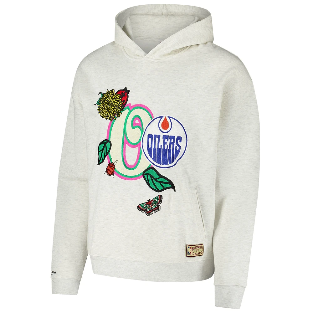 Sweat à capuche surdimensionné unisexe avec lettres de printemps Mitchell & Ness Oatmeal Edmonton Oilers