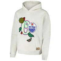 Sweat à capuche surdimensionné unisexe avec lettres de printemps Mitchell & Ness Oatmeal Edmonton Oilers
