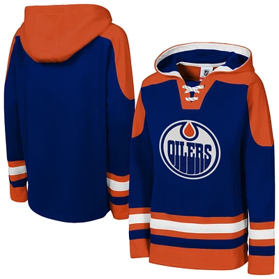Sweat à capuche lacets et col en V bleu pour jeunes des Oilers d'Edmonton