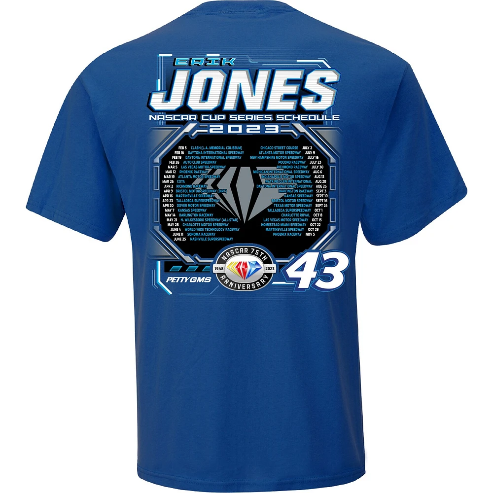 Men's Checkered Flag Royal Erik Jones 2023 NASCAR Cup Series Schedule T-Shirt
