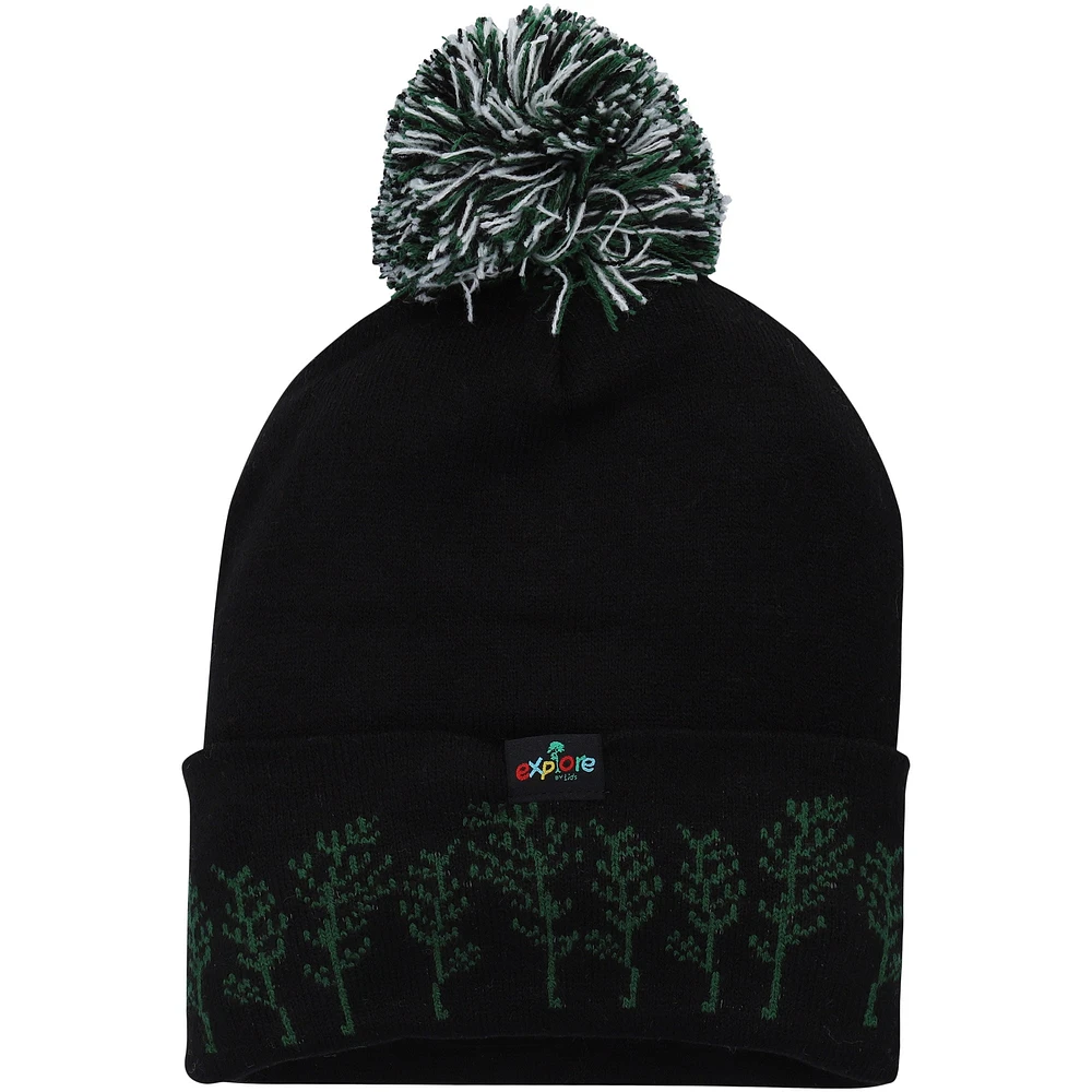 Youth Explore Black Panda Cuffed Knit Hat with Pom