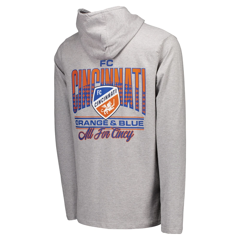 Men's Gray FC Cincinnati Heavy Hoodie Long Sleeve T-Shirt