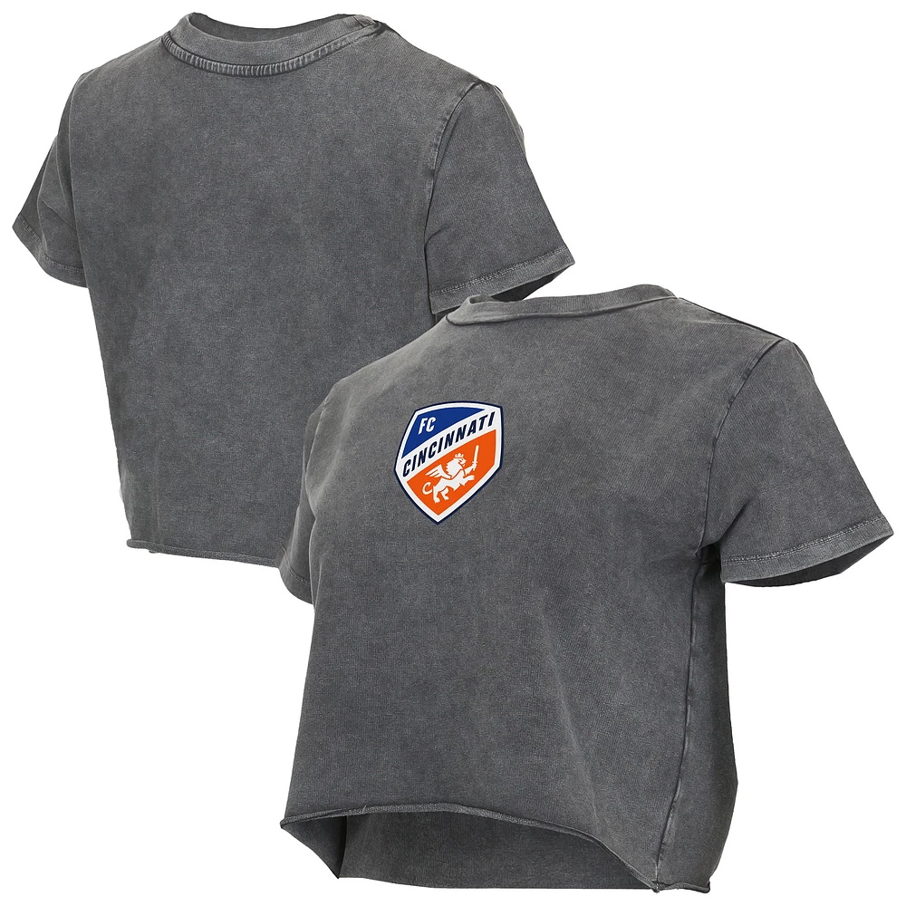 T-shirt court en tissu vieilli Concepts Sport Charcoal FC Cincinnati pour femme
