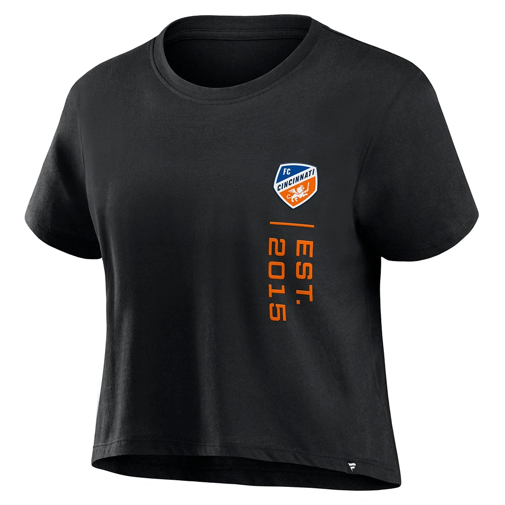 Women's Fanatics Black FC Cincinnati Chip Pass Fashion Cropped T-Shirt