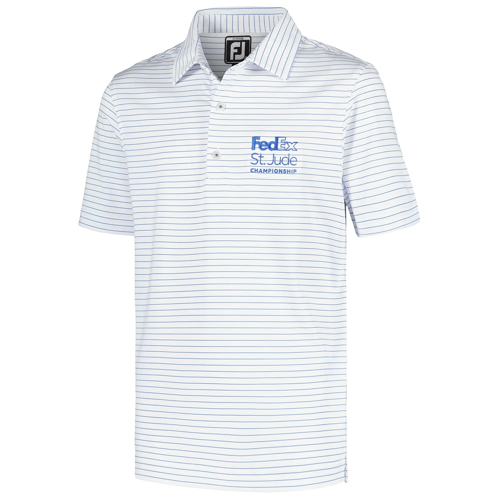 Youth FootJoy White FedEx St. Jude Championship Pencil Stripe ProDry Polo