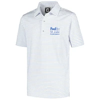 Youth FootJoy White FedEx St. Jude Championship Pencil Stripe ProDry Polo