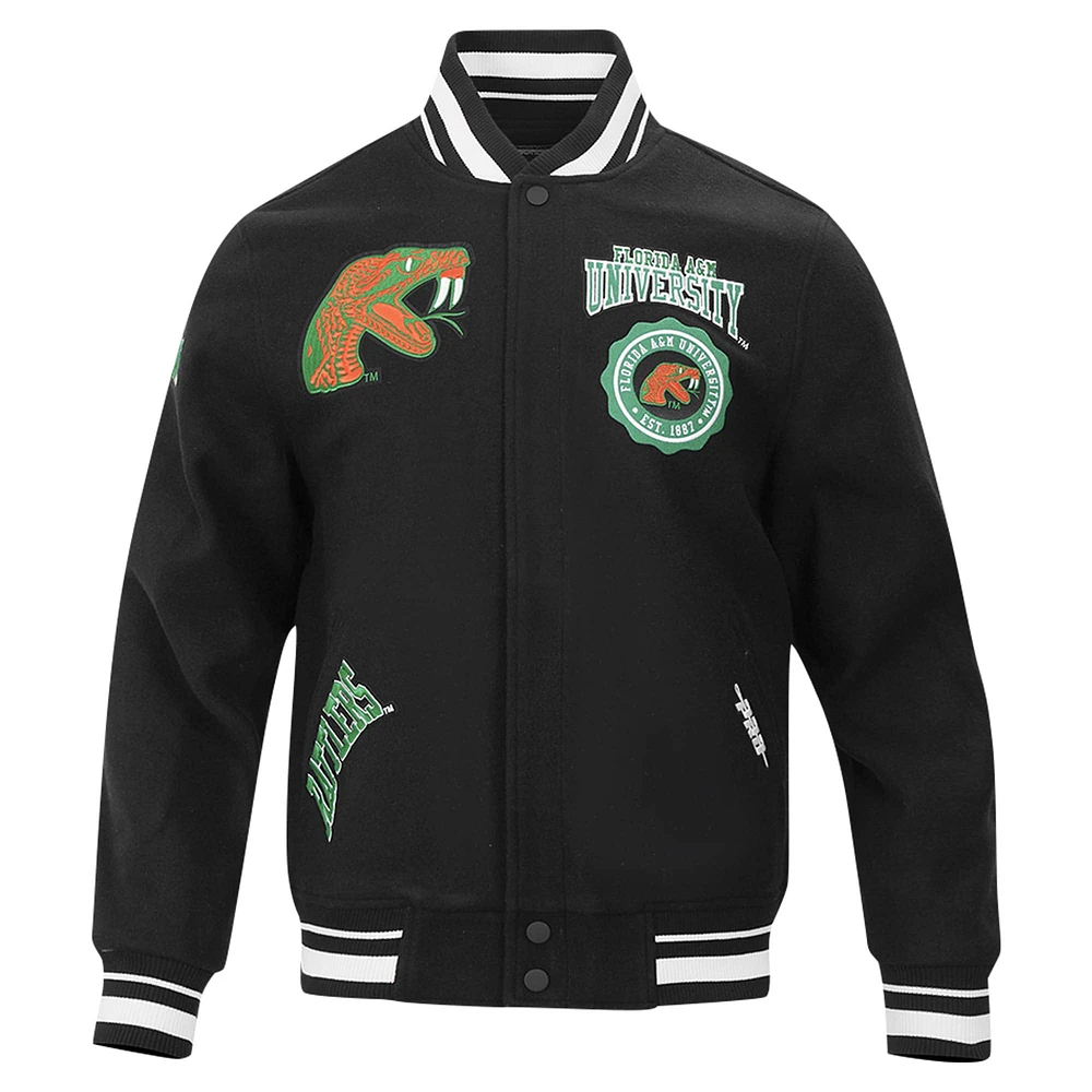 Men's Pro Standard Black Florida A&M Rattlers Crest Wool Full-Zip Jacket