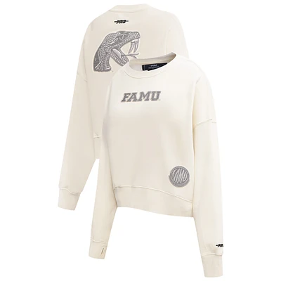 Pull ras du cou court et boxy en molleton French Terry Pro Standard Cream Florida A&M Rattlers pour femme