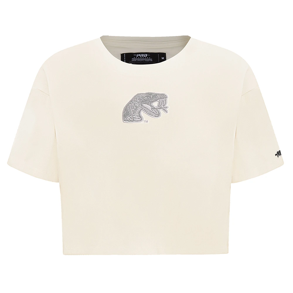Women's Pro Standard Cream Florida A&M Rattlers Reverse French Terry Boxy Cropped T-Shirt