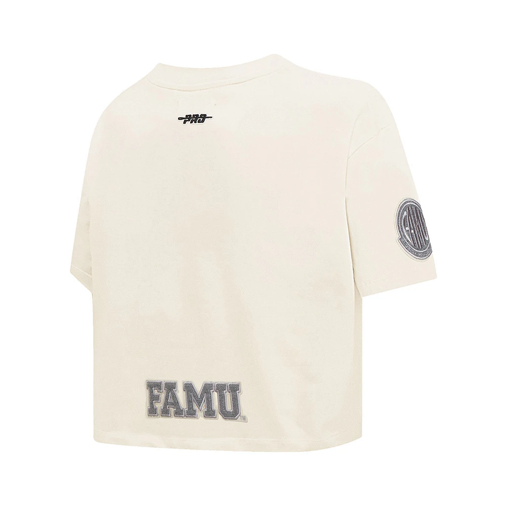 Women's Pro Standard Cream Florida A&M Rattlers Reverse French Terry Boxy Cropped T-Shirt