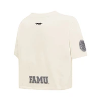 Women's Pro Standard Cream Florida A&M Rattlers Reverse French Terry Boxy Cropped T-Shirt