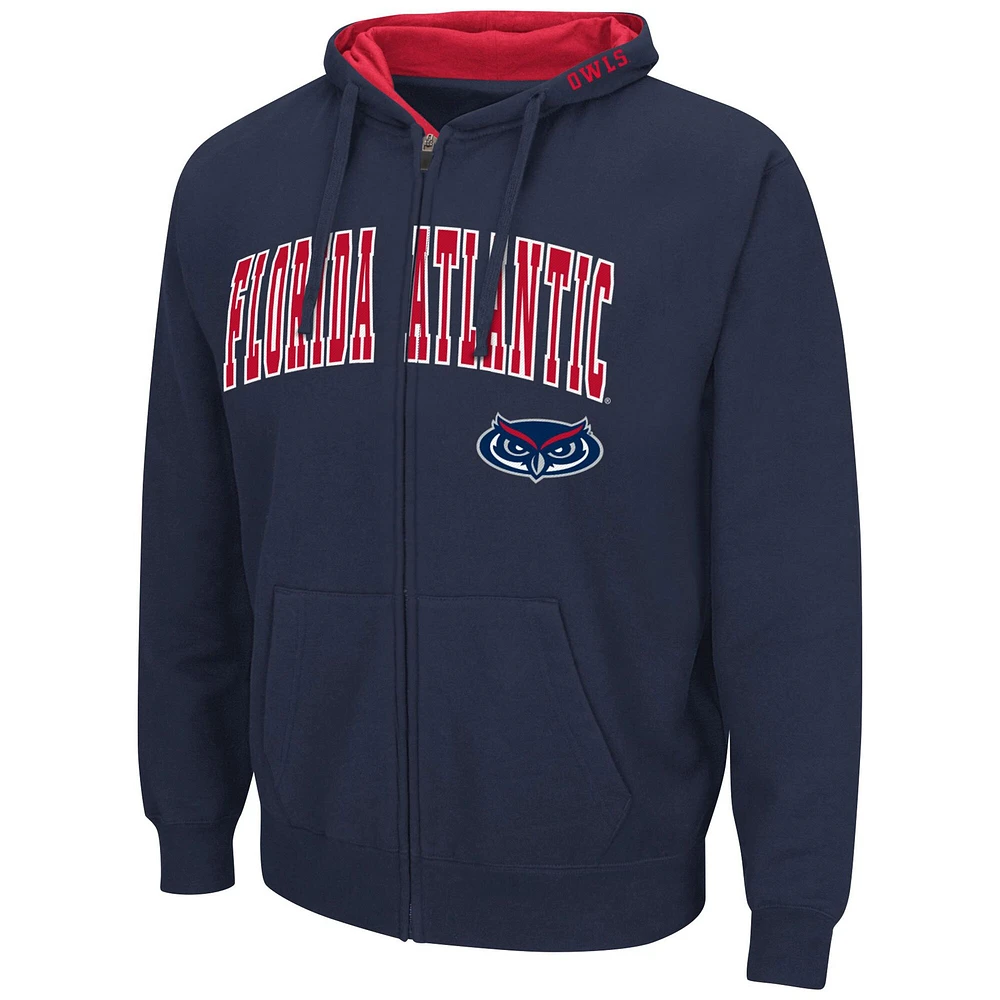 Men's Colosseum Navy Florida Atlantic Owls Arch & Logo 3.0 Full-Zip Hoodie