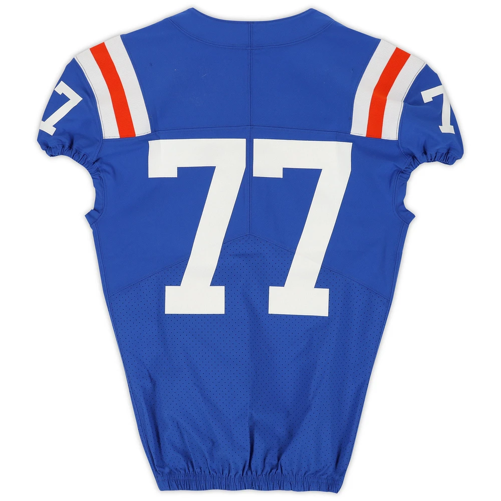 Florida Gators Team-Issued #77 Royal Throwback Jersey from the 2020-21 NCAA Football Seasons