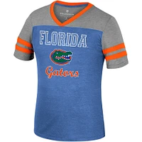 Girls Youth Colosseum Royal/Heather Gray Florida Gators Summer Striped V-Neck T-Shirt